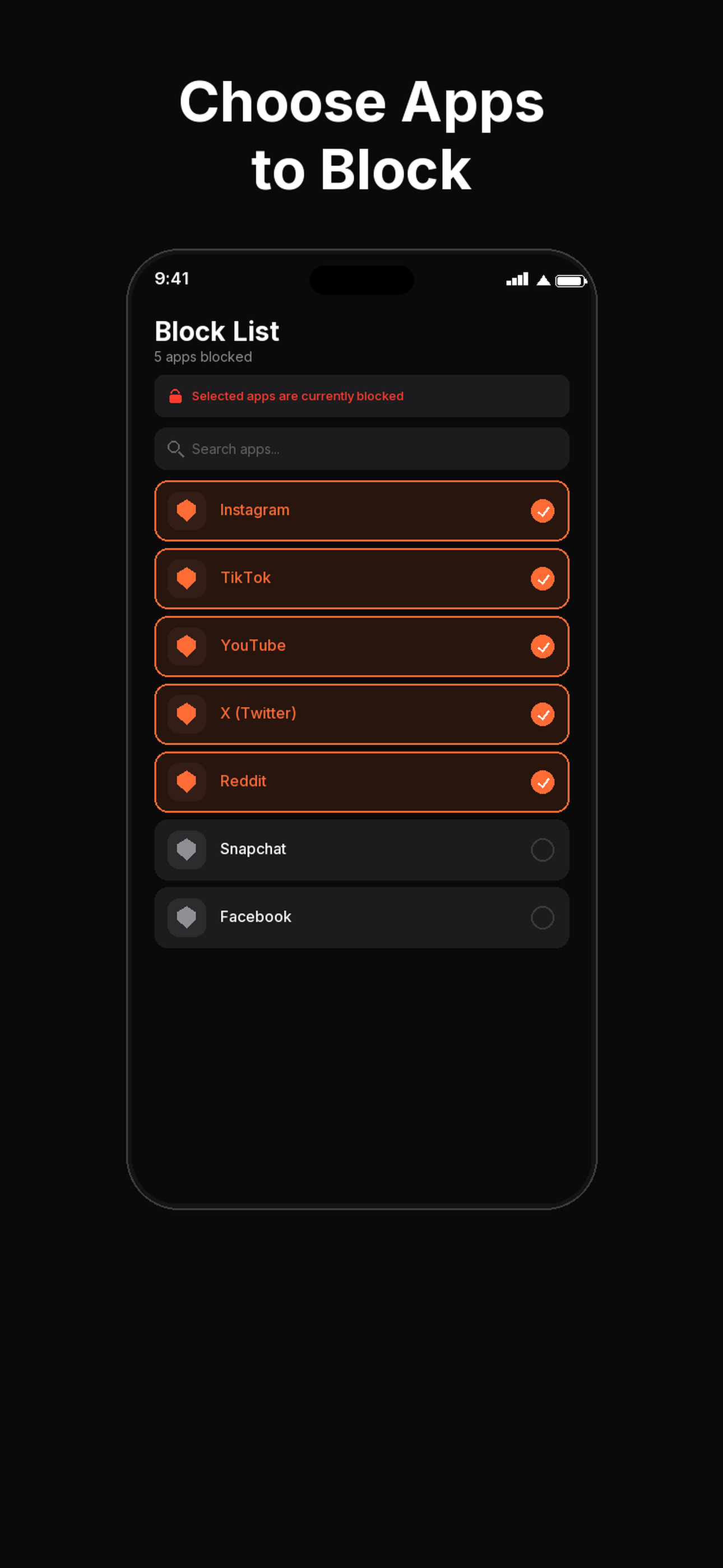 Choose which apps to block in GoalyScrolly